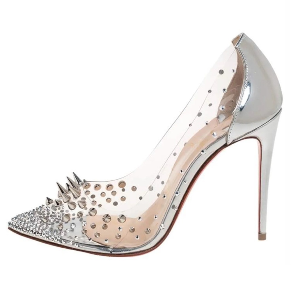 CHRISTIAN LOUBOUTIN GROTIKA SILVER SPIKED PUMPS - Picture 3 of 6